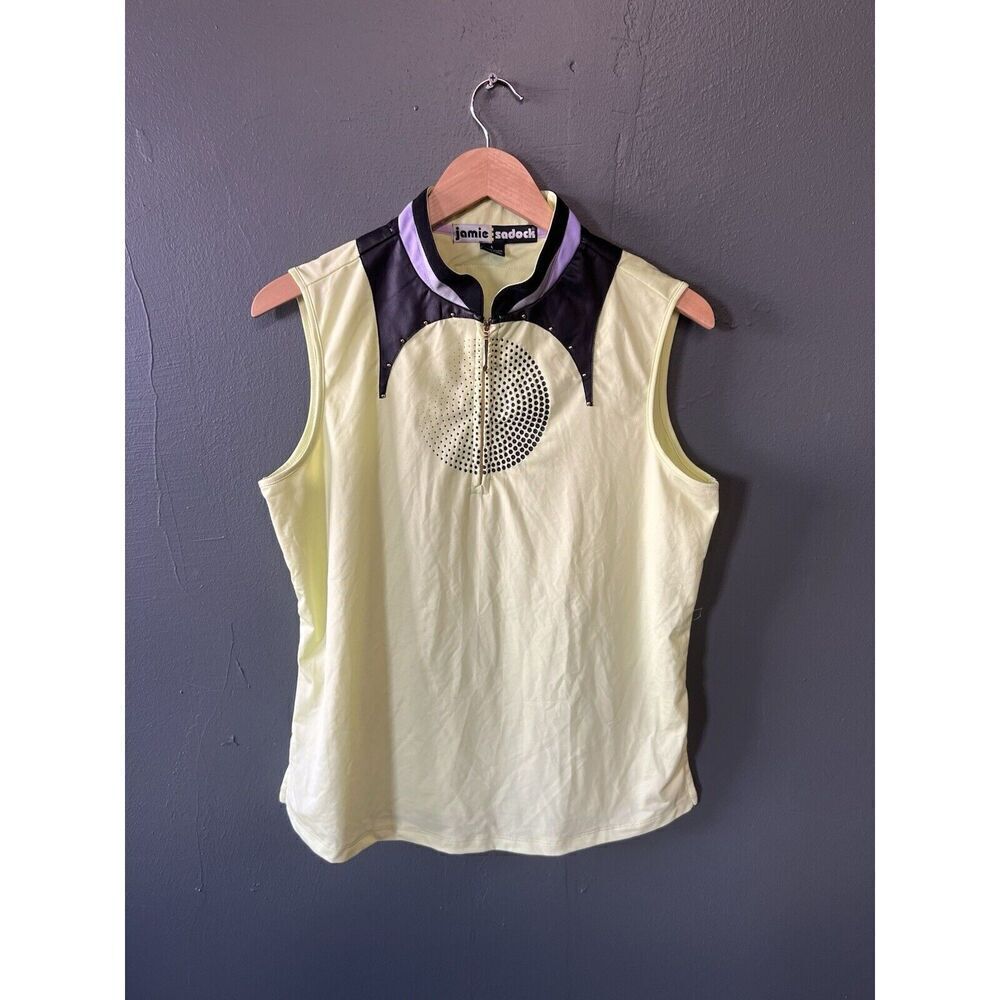 Jamie Sadock Womens Yellow Sleeveless Athletic 1/4 Zip Shirt Size Large